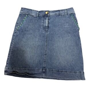 Harolds Women Blue Denim Beaded Mini Skirt Size 8 Medium‎ Wash Stretch Cotton
